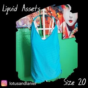 Liquid Assets Aqua Textured Tankini Sz 20